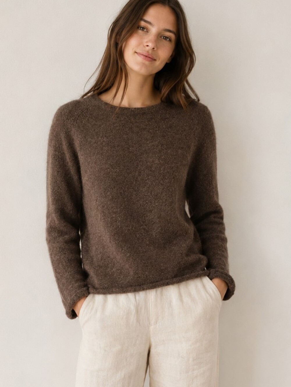 Gene Meyer Cashmere Sweater Light Brown Sz L Quiet Luxury Lagenlook Classic